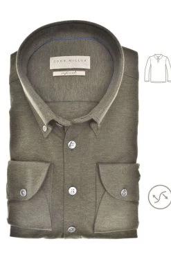 John Miller Slim Fit Longsleeve Poloshirt Grün, Einfarbig