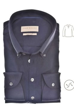 John Miller Tailored Fit Longsleeve Poloshirt Navy, Einfarbig