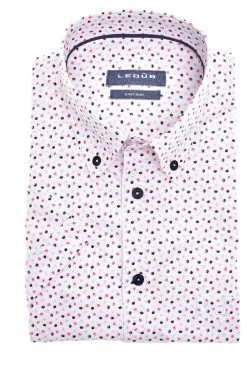 Ledȗb Modern Fit Hemd Weiss, Gepunktet