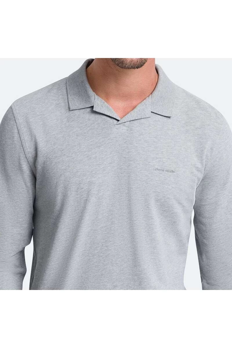 Pierre Cardin Modern Fit Longsleeve Poloshirt Grau, Einfarbig 3 Pierre Cardin Modern Fit Longsleeve Poloshirt Grau, Einfarbig – Bild 3