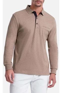 Pierre Cardin   Modern Fit Longsleeve Poloshirt Beige, Einfarbig