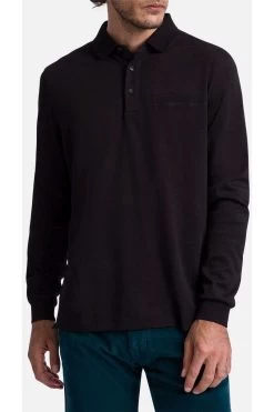 Pierre Cardin   Modern Fit Longsleeve Poloshirt Schwarz, Einfarbig