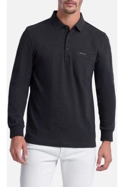Pierre Cardin Modern Fit Longsleeve Poloshirt Anthrazit, Einfarbig