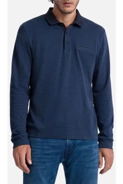 Pierre Cardin Modern Fit Longsleeve Poloshirt Schwarz, Gestreift