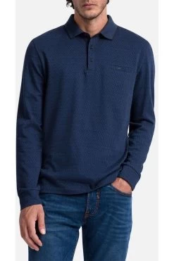 Pierre Cardin Modern Fit Longsleeve Poloshirt Schwarz, Gemustert