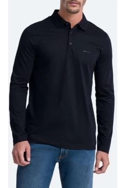 Pierre Cardin   Modern Fit Longsleeve Poloshirt Blau, Meliert