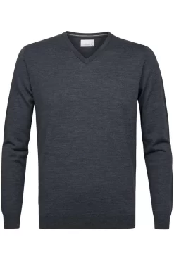 Profuomo Regular Fit Herren Pullover V-Ausschnitt Dunkelgrau