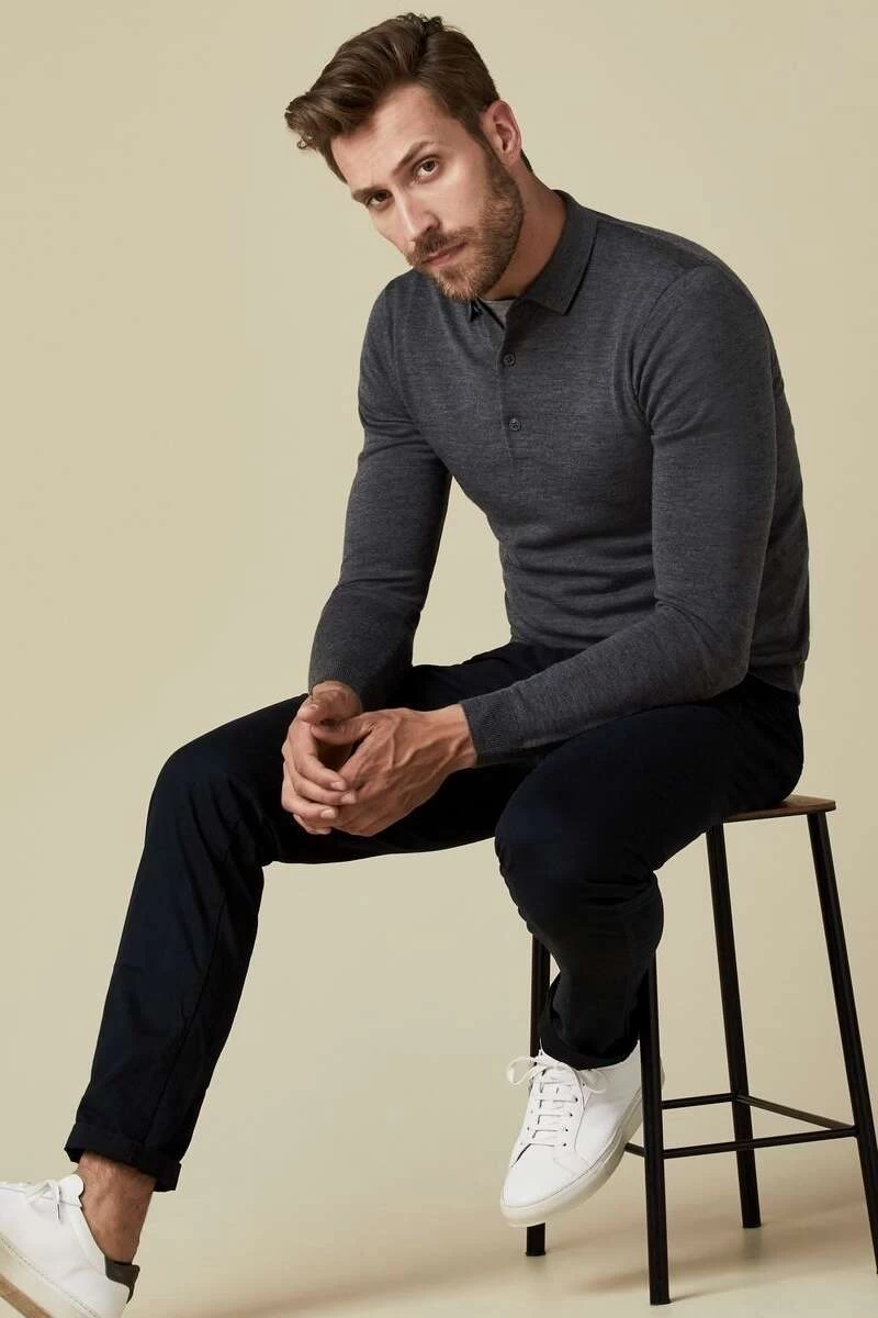 Profuomo Slim Fit Longsleeve Poloshirt Anthrazit, Einfarbig 3 Profuomo Slim Fit Longsleeve Poloshirt Anthrazit, Einfarbig – Bild 3