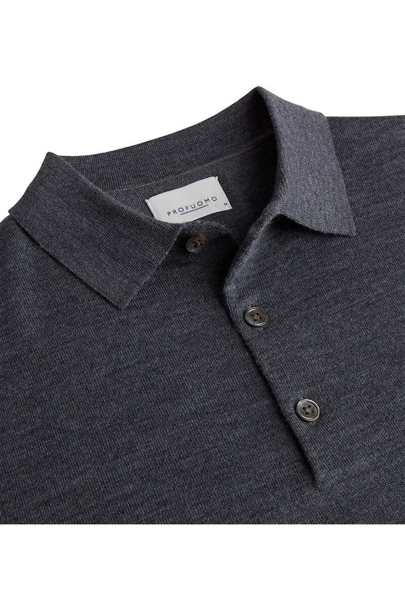 Profuomo Slim Fit Longsleeve Poloshirt Anthrazit, Einfarbig 2 Profuomo Slim Fit Longsleeve Poloshirt Anthrazit, Einfarbig – Bild 2