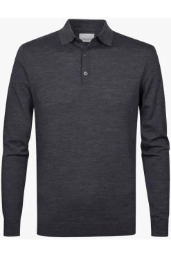 Profuomo Slim Fit Longsleeve Poloshirt Anthrazit, Einfarbig