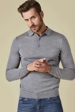 Profuomo Slim Fit Longsleeve Poloshirt Grau, Einfarbig 5 Profuomo Slim Fit Longsleeve Poloshirt Grau, Einfarbig -Ho ho ho, Mode in Grün. PPTJ30003D 11 800