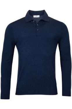 Thomas Maine   Tailored Fit Longsleeve Poloshirt Blau, Einfarbig