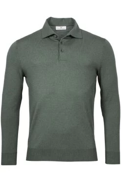 Thomas Maine   Tailored Fit Longsleeve Poloshirt Dunkelgrün, Einfarbig