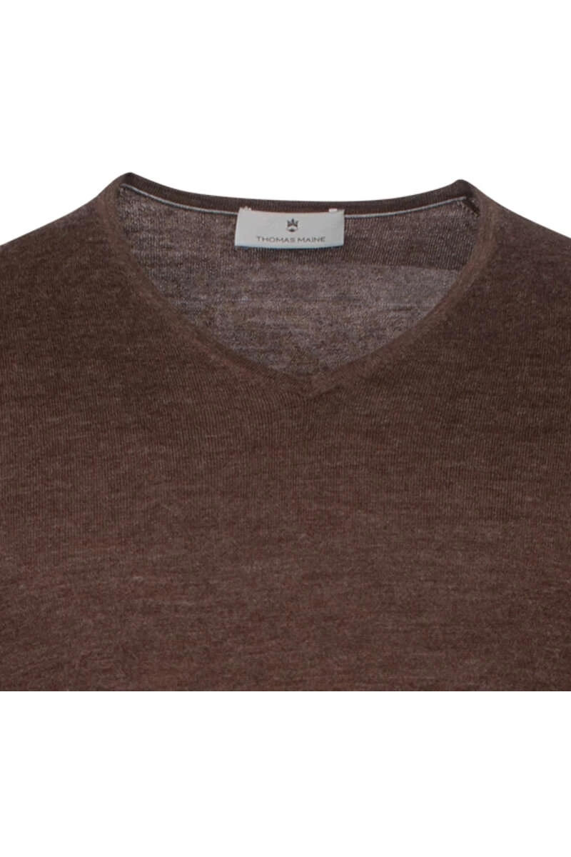 Thomas Maine Tailored Fit Herren Pullover V-Ausschnitt Braun 2 Thomas Maine Tailored Fit Herren Pullover V-Ausschnitt Braun – Bild 2