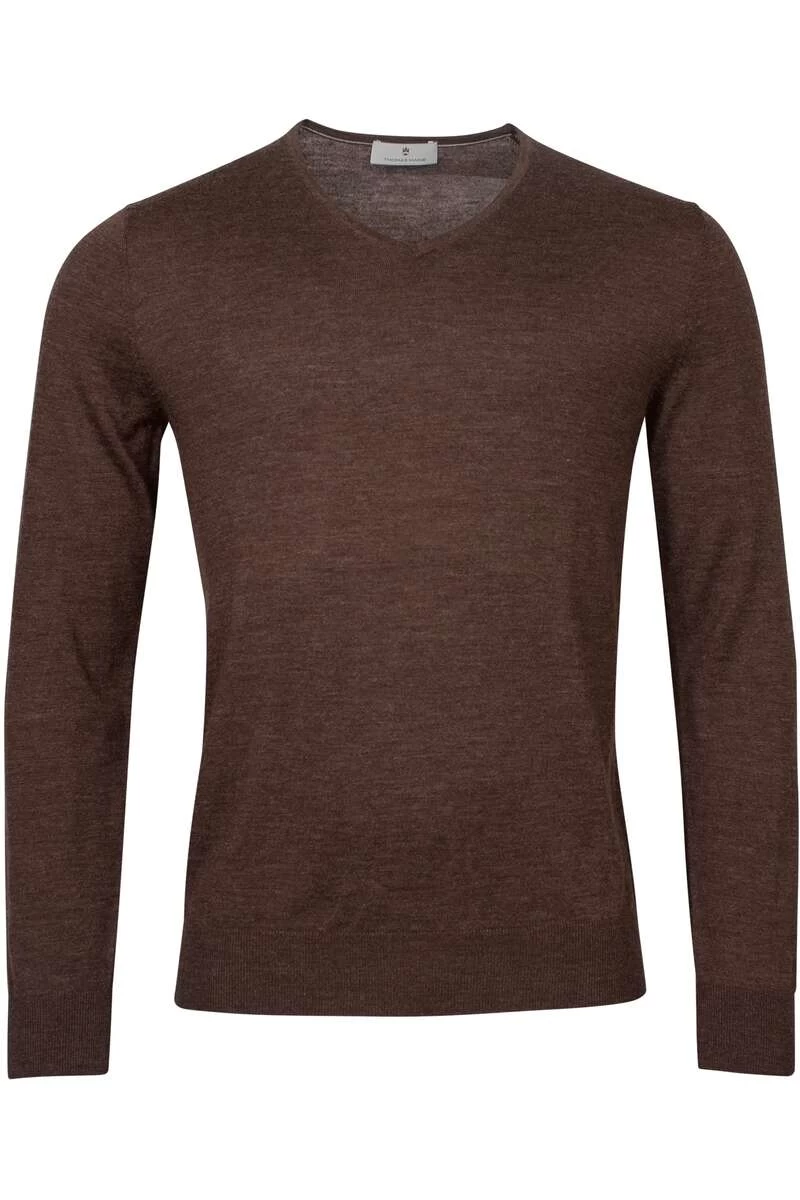 Thomas Maine Tailored Fit Herren Pullover V-Ausschnitt Braun 1 Thomas Maine Tailored Fit Herren Pullover V-Ausschnitt Braun